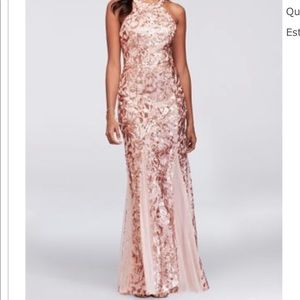 David's Bridal Dresses - Glitter Lace and Jersey High Neck A Line Gown David's Bridal Dresses - Glitter Lace and Jersey High Neck A Line Gown